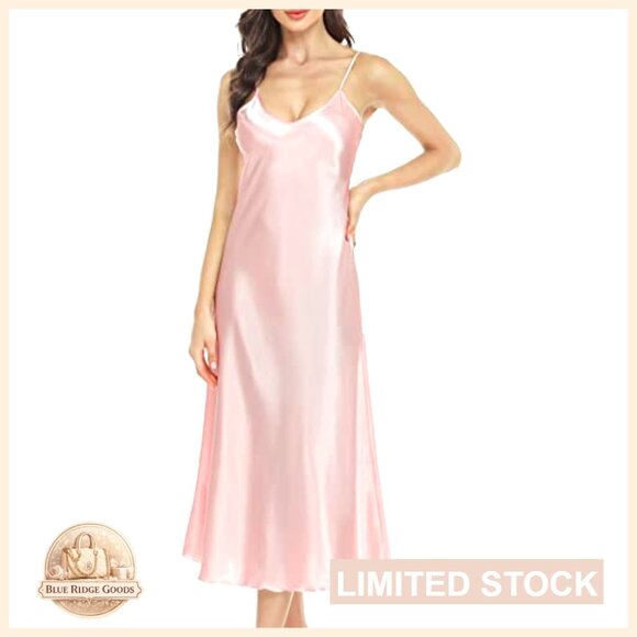 Satin Nightgown Long Slip Dress V Neck Sleepwear S-XXL - Picture 3 of 7